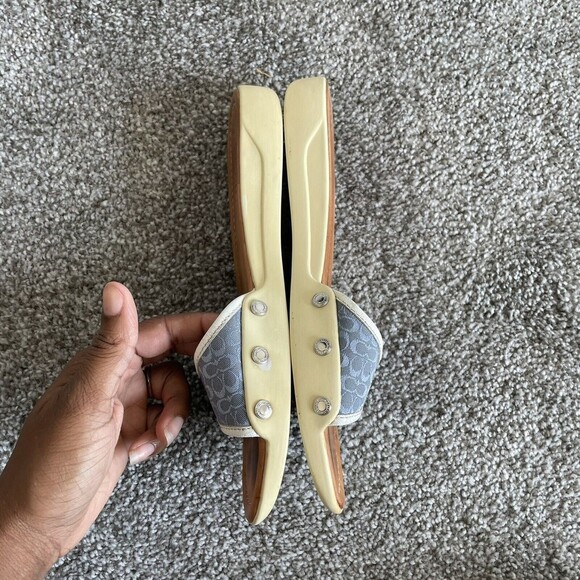 Coach Augusta Slides Womens Size 8 M Blue  Flat Sandals Leather Canvas Monogram - Picture 6 of 11